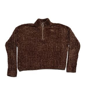 Pink Rose Brown Knit Cut Off Sweater